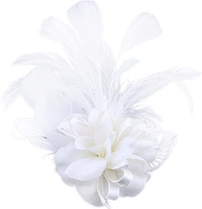 FLAVAS Spilla Fiore Piume Spilla da Donna Vintage Spilla da Sposa Fatto a Mano, fascinator, costumi, spilla a forma di fiore, per Abiti Abbigliamento Pin Decorativo Gioielli da Festa (Bianco)