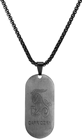 AFSTALR Segno Zodiacale Collana Capricorno Pendente Piatto militare Nero Zodiaco Collana Regalo di Natale Uomo