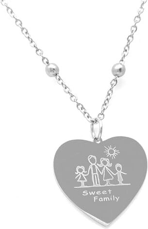 Generic Collana Donna Cuore Ciondolo in Acciaio con Incisione Scritta (Sweet Family)