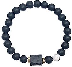 LUOKIFUR Bracciale nero da uomo in tormalina, regalo per fidanzato, collega, papà, marito (Black beads)