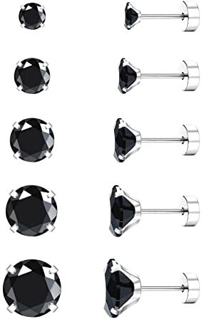 Diamday Set di Orecchini a vite con Retro 20G G23 Titanio Acciaio chirurgico Cubic Zirconia Cartilagine Piercing per donna Uomo CZ Tragus Helix Orecchini