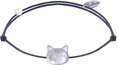 LES POULETTES BIJOUX Bracciale Collegamento Testa di Gatto in Madreperla Grigio