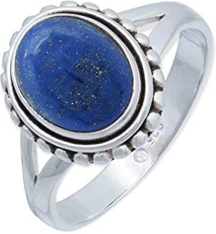 mantraroma Anello argento 925 con pietre preziose lapislazzuli pietra Blu argento sterling da donna in vero argento ()