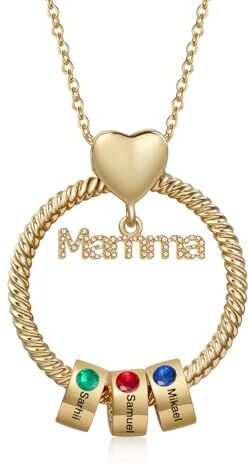 lorajewel Collana Mamma Personalizzata Festa della Mamma Ciondolo Rotondo con Nome e Pietra di Nascita Regali per Mamma Nonna Moglie Natale Compleanno (oro-3)