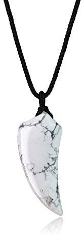 COAI Pendente Dente di Lupo in Howlite, Collana Pendente da Uomo in Pietre Naturali Laccio Regolabile