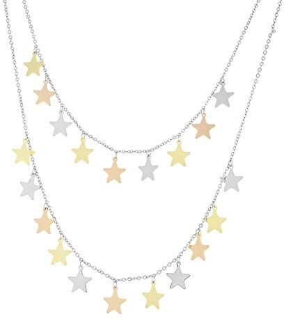 inSCINTILLE Collana con Stelle Pendenti Donna in Acciaio Inossidabile con Chiusura Regolabile, Collana Stelline ad 1/2/3 Fili con Confezione Regalo