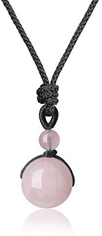 COAI Pendente Sfera in Quarzo Rosa, Collana Pendente Unisex Bilanciamento Reiki in Pietre Mala con Laccio Regolabile