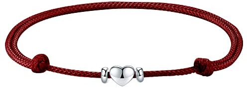 J.Endéar Cavigliera Cuore Argento 925 Donne, Cavigliera Corda Fatta A Mano 32cm Cavigliera Regolabile Amore, Regalo Festa Della Mamma Di Compleanno, Marrone