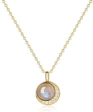 COAI Collana da Donna in Argento Placcato Oro e Ciondolo Mezzaluna con Pietre Naturali Labradorite