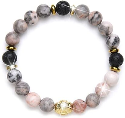 Generic Pink Zebra Jasper Lava Yoga Mediazione Braccialetto per Donna Uomo Yoga Chakra Crystal Healing Happy Mood Braccialetto Rilassante Pregante Braccialetto