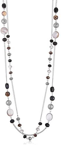 FULU AUTUMN Collana da Donna con Perline Lunghe in Argento a Strati Collane di Conchiglia di Cristallo Bohémien Collana a Catena Maglione Bigiotteria(Nero)