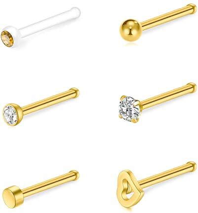 NIUSIMAN 20G Piercing naso Gioielli oro brillantino 1 perno a forma di piercing naso acciaio chirurgico Gioielli con piercing alla naso Anello con borchia sottile trasparente per ragazze della