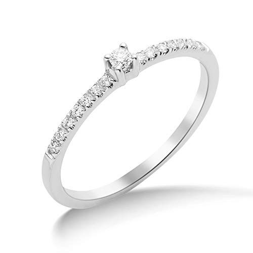 MIORE Gioielli da donna 0,12 carati diamante anello di fidanzamento con diamanti brillanti anello in oro bianco 18 carati / 750