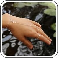 TseenYi Braccialetto Di Cristallo Dell'anello Dito Dello Schiavo Braccialetto Dello Schiavo Boho Cristallo Strass Catena Della Celebrità Pop Gioielli Nozze Della Spiaggia Donne Ragazze(argento 1 Pc)