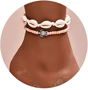 Ushiny Cavigliera con perline tartaruga conchiglia Bracciale alla caviglia con perline rosa fatto a mano estivo Bracciale con catena a piede in tessuto da spiaggia per donne e ragazze