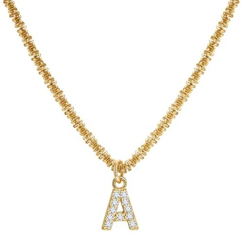 Joo&Rind Collana con ciondolo iniziale in oro Collane francesi con diamanti brillanti Lettera A-Z Collana in oro 18K Catene per collane ipoallergeniche Gioielli da donna e ragazza