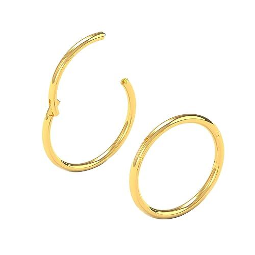 Body CAC Oro 2 Pezzi-1.2mm×7mm Sottili Naso Orecchini Acciaio Cerchietti Chirurgici, Hinged Segment Anello Finto Nostril Septum Piercing Trago per Donne