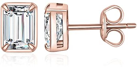 JewelryPalace 1ct Orecchini a Bottone Donna Argento 925 con Cubica Zirconia, Piercing Orecchini a Lobo con Pietra a Taglio Smeraldo, Orecchini Solitario in Oro Rosa Set Gioielli Donna