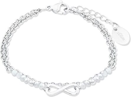 s.Oliver Bracciale in acciaio inox da donna, con vetro, 16+4 cm, argento, Infinity, Fornito in confezione regalo, 2022717