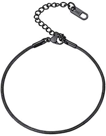 PROSTEEL Bracciale Donna Uomo Braccialetto Semplice a Catena Osso Serpente Sottile Lunghezza Regolabile 15 20 cm, Acciaio Inox, Nero, Larghezza 1,5 mm (con Confezione)