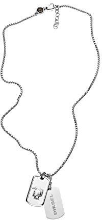 Diesel Collana Da Uomo Con Doppia Piastrina, Lunghezza: 65Cm+5Cm Collana In Acciaio Inox Argento,