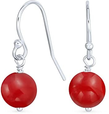 Bling Jewelry Semplici Orecchini A Goccia Rotondi Con Pietre Preziose Di Corallo Rosso Naturale Tinti Per Donne Adolescenti. Argento Sterling .925