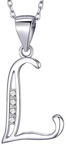 MASADA Collana in Argento 925 Ciondolo Lettera L Iniziale con Pietre Zircone Iniziali Nome per Donna e Ragazza Catena 46 cm Confezione Borsa in Velluto