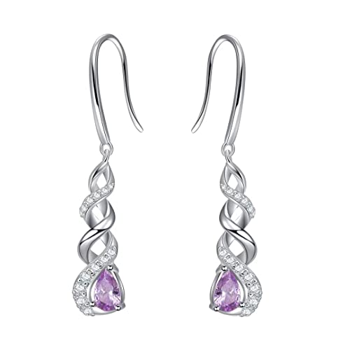 Qings Orecchini Infinito Birthstone Orecchini Pietra di Luna Viola Giugno Pendenti Donna Argento 925 Zirconia Cubica Orecchini Scintillanti Twist Stroili Regalo di Gioielli per Ragazze Donne