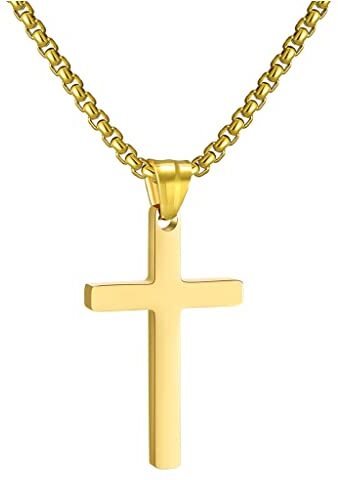 RWQIAN Croce Collana Uomo Croce Pendente Oro, Donna Acciaio Inossidabile 60cm Catena Croce Ciondolo