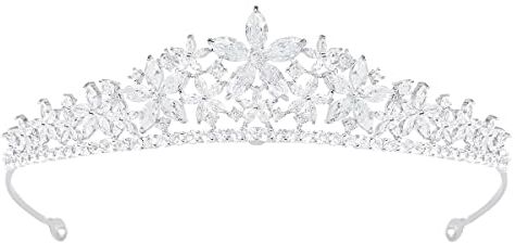 YYSuniee Corona in ottone placcato argento Tiara Dainty Cubic Zirconia scavata a forma di fiore corone copricapo per donna regalo