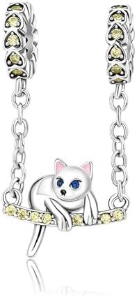 Doyafer Talisman 925 Argento Catena di Sicurezza Cat Serie Animale Compatibile Bracciale Donna