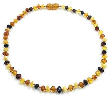 Amber Stone Collana in Ambra Naturale(Unisex) Collana in vera AMBRA DEL BALTICO 33-34cm (multicolore)