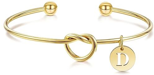 YeGieonr Bracciale Donna Oro, Placcato Oro 18K Acciaio Inossidabile Iniziali Nodo d'Amore Ciondoli Bracciale, Regali di Nozze per damigelle d'onore