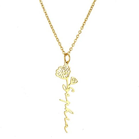 HSWYFCJY Collana Personalizzata con Nome, Collana con Nome Fiore di Nascita Personalizzabile per Donna, Regalo di Gioielli in Argento/Oro/Oro Rosa