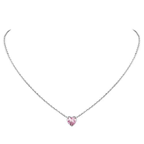 Suplight Collana Portafortuna In Argento Collana Argento 925 Ragazza, Collane Cuore Nascita Opale Ottobre Cuorino Confezione Regalo