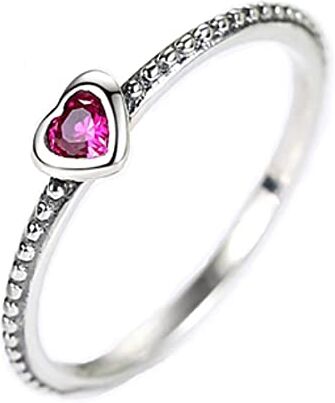 MariaFonte Anello con cuore rosa in zirconia cubica in Argento Sterling 925, disponibile in 4 taglie, scegli la tua ! (Taglia 52 mm circonf.)