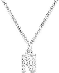 bifriend S925 Argento 26 Lettera Inglese Lettera Collana Di Cristallo Per Le Donne Ragazza Miglior Regalo (N)