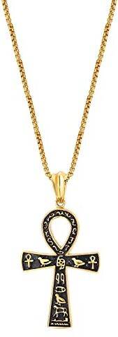 JewelryWe Collana Croce Pendente da Uomo Donna Crocifisso Egiziano Ankh Catena in Acciaio Inox Croce Collana d'oro Argento