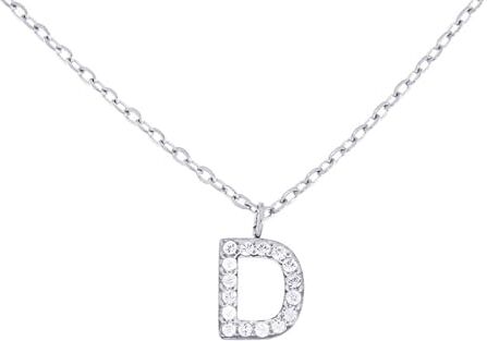 Stellazeta Collana Donna con Iniziale D in acciaio color argento con strass, Catenina con Ciondolo Lettera in Cristalli Luminosi, Collanina girocollo ragazza