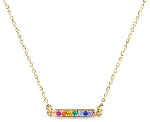 Amberta Lumini Collana in Argento Sterling 925 per Donna con Zirconi Colorati: Collana Ciondolo Barra con Zirconi in Oro