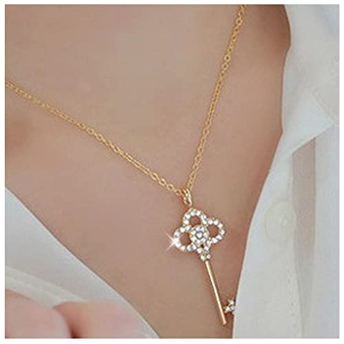 Allereya Collana con ciondolo con chiave in cristallo Collana con girocollo con chiave in strass dorati Collana con chiave minimale Collana con gioielli per tutti i giorni per donne e ragazze (oro)