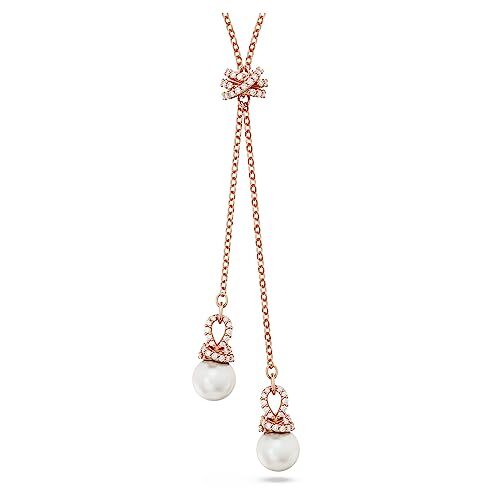 Swarovski Originally Collana Pendente a Y, con Perle di Cristallo e Pavé di Zirconia , Placcatura in Tonalità Oro Rosa, Bianco
