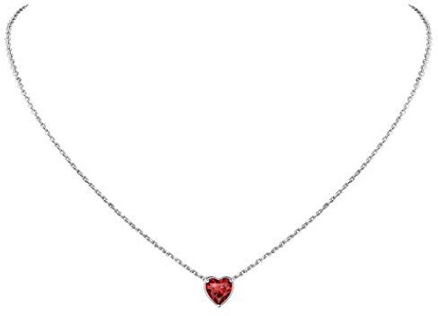 Suplight Collana Argento 925 Donna Collana Rubino Rosso, Collana Cuore con Rubino Rosso Granato Gennaio Ciondolo Cuorino Confezione Regalo