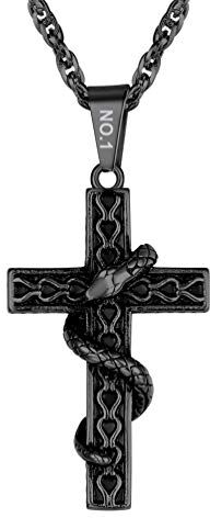 PROSTEEL Collana Personalizzata Crocifissa Serpente Satana Satanismo con Catena Regolabile, in Acciaio Inossidabile Placcato Nero, Confezione Regalo, Nero