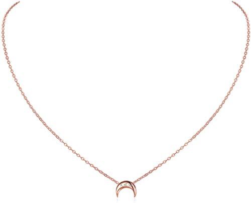 ChicSilver Collana Personalizzata Donna in Argento Sterling 925, Cindolo Luna Piccolo Delicato, Collana Amicizia, Catena Clavicolare, Oro Rosa Collane Donna