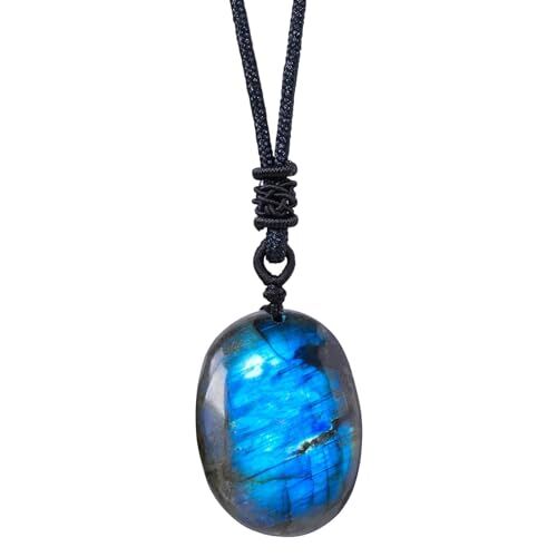 RJINGSHI 1PCS Cristallo naturale Labradorite Forma irregolare Collana Ciondolo Guarigione Cristallo Pietra di Luna Ciondolo Pietra Lucida Con Corda Intrecciata A Mano Per Unisex