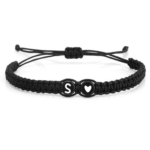 GuardiaTech Bracciali con Iniziali, Bracciale con Lettera per Fidanzato Fidanzate Coppie, Bracciale Unisex, Bracciale Nome Personalizzato Uomo, Bracciale Lettera Bracciale Fatto a Mano con Filo Intrecciato-S