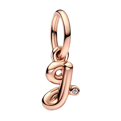 BEEUVIP Rosa d’oro Ciondolo con Lettera G Dell'alfabeto in Argento Sterling 925 Charm Bead con A alla Z Pendente con Zirconia Cubica Compatibile con Pandora e Europei Bracciale Collane da Donna