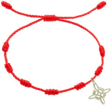 Only Bracciale Filo Rosso Nodo di Strega per le Donne Acciaio Inox Cordone Rosso Destino Regolabile amuleto Protezione e Fortuna Fatto a Mano, Acciaio inossidabile