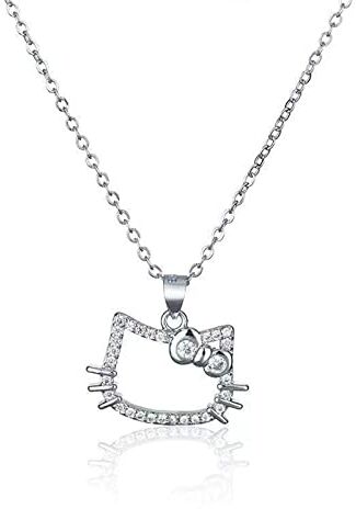 Wendalern Diamante Gatto Collana In Argento Sterling Carino Zirconia Cubica Arco Gattino Ciondolo Collana Divertente Cartone Animato Animale Gatto Collana Catena Gioielli Regali Per Le Donne